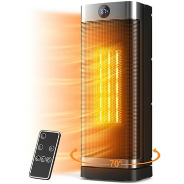 Qunler 16in Space Heater Indoor, 1500W PTC Portable Electric Heater with Thermostat Remote Control for Bedroom Home Office Use, Deep Silver