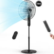 Qunler 18" Oscillating 3-Speed Pedestal Fan with Remote and Timer, Adjustable Quiet Stand Up Fan for Home and Bedroom, Black
