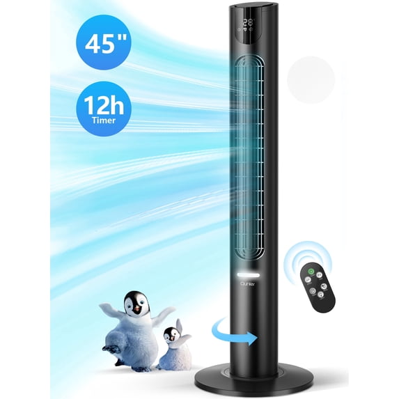 Qunler 45" Oscillating Tower Fan with Remote, 8 Speeds, 12H Timer,DC Motor 25dB Quiet Cooling Floor Fan for Bedroom Home Office, Black