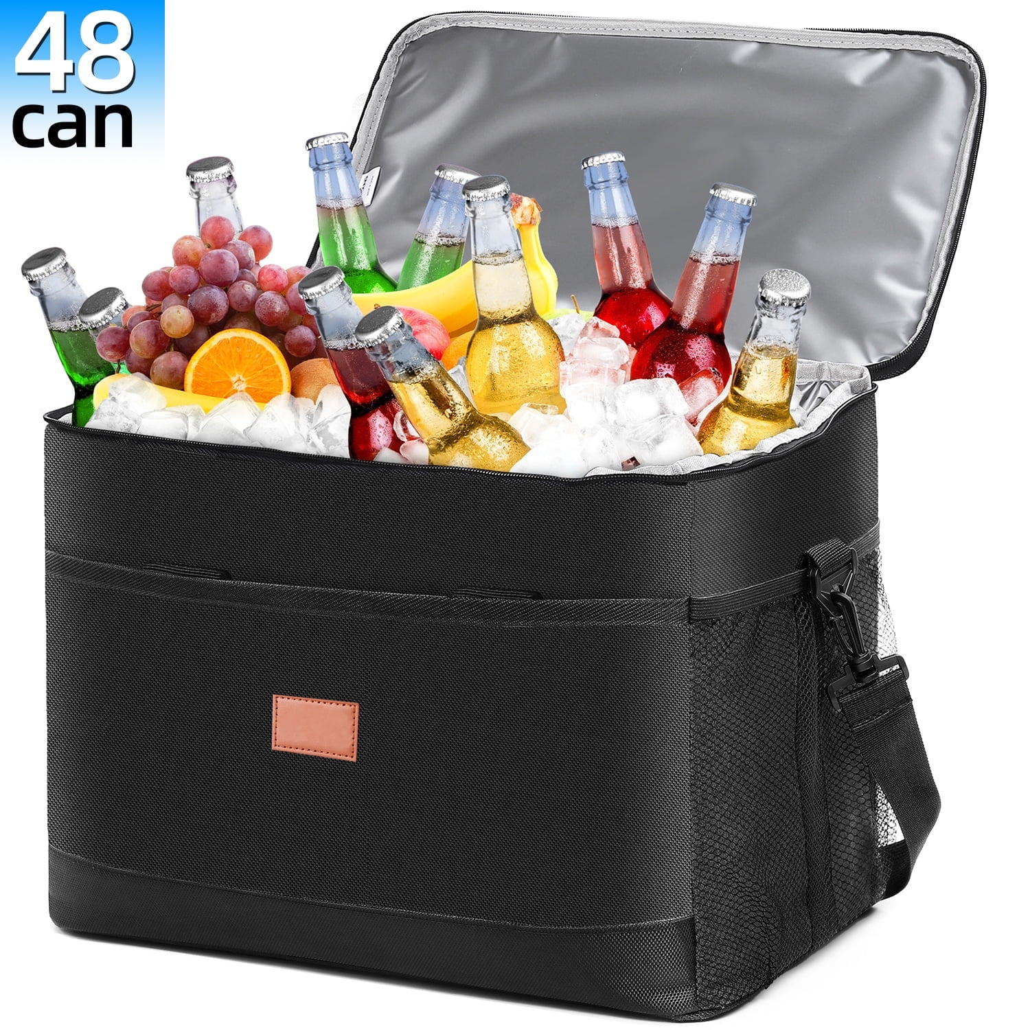 Qunler Extra Large Soft Sided Cooler Bag, 48 Can/30L Leakproof Portable Travel Beach Camping Picnic Insulated Coolers Bag, 37qt, Black