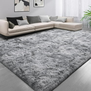 Emossie 8' x 10' Area Rug for Living Room, Tie-dye Grey Large Fluffy Rug for Bedroom, Indoor Rectangle Shag Rugs, Flame Retardant, Light Grey