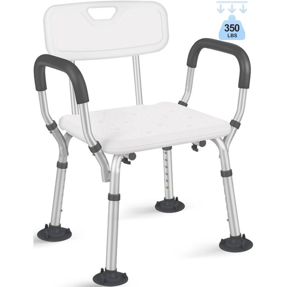 Qunler Adjustable Shower Chair, Shower Seat with Back and Padded Handles, Bath Chair for Seniors, Elderly, Disabled, Handicap and Injured, 350 lb Capacity