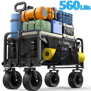 Qunler Collapsible Wagon Cart, 560lbs Heavy Duty Large Utility Garden Cart with Brake Wheels and Side Pocket for Camping, Shopping, Kids, Sports, Grocery, Black