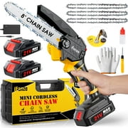 Qunler Mini Chainsaw 8-inch, Cordless Power Chain Saws with 2 Batteries 3 Chains, Handheld Small Chainsaw for Wood Cutting Tree Trimming Pruning
