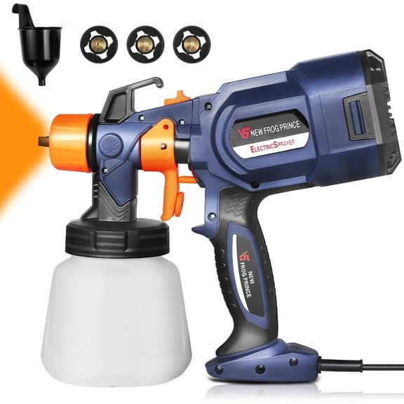 Qunler Paint Sprayer Gun, 650W HVLP Electric Paint Sprayer with 900ml Container, 3 Nozzles 3 Spray Patterns, Ideal for Home Interior and Exterior Walls, Ceiling, Fence, Cabinet, Furniture, Blue