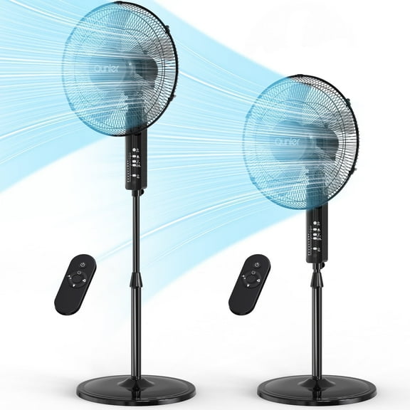 16" Pedestal Fan with Remote, 3-Speed Oscillating Fan, Adjustable Height and Tilt, 40"- 46" Electric Cooling Portable Fan for Home Office Bedroom Use,2Pack