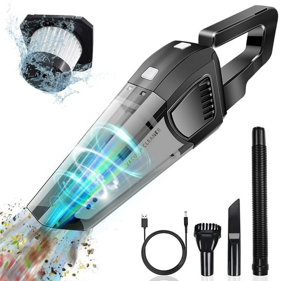 Qunler Portable Car Vacuum Cleaner, 120W Cordless Portable Duster Handheld Vacuum, Black