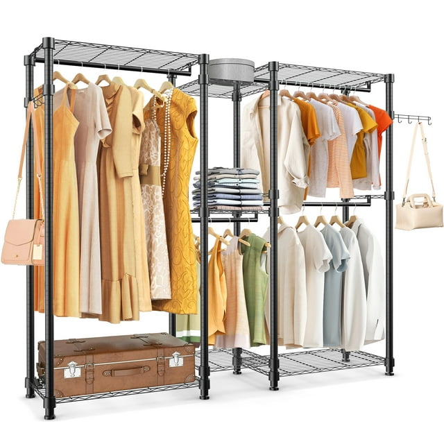Qunler Portable Closet Garment Rack, Adjustable Heavy Duty Clothes Rack ...