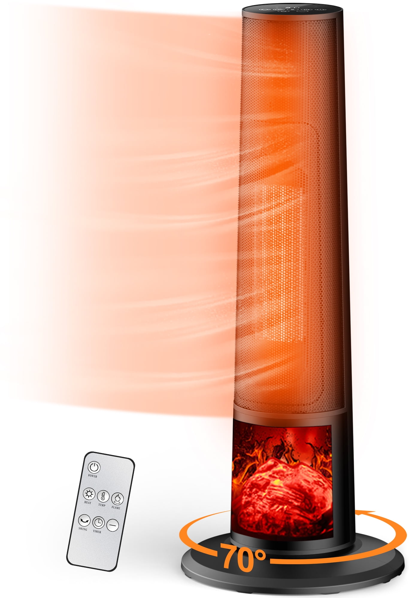 Black Ceramic Electric Tower Heater with Thermostat and Remote