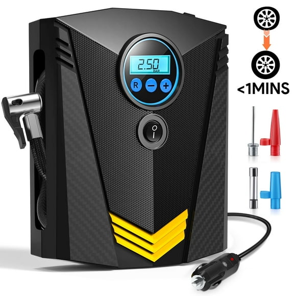 Qunler Tire Inflator, Portable Air Compressor for Car, Auto Air Pump with LED Light Gauge 12V DC, 150PSI Tire Pump Electric Air Pump Tire Inflator for Car, Bicycle, Motorcycle,Balls,Balloons, Black