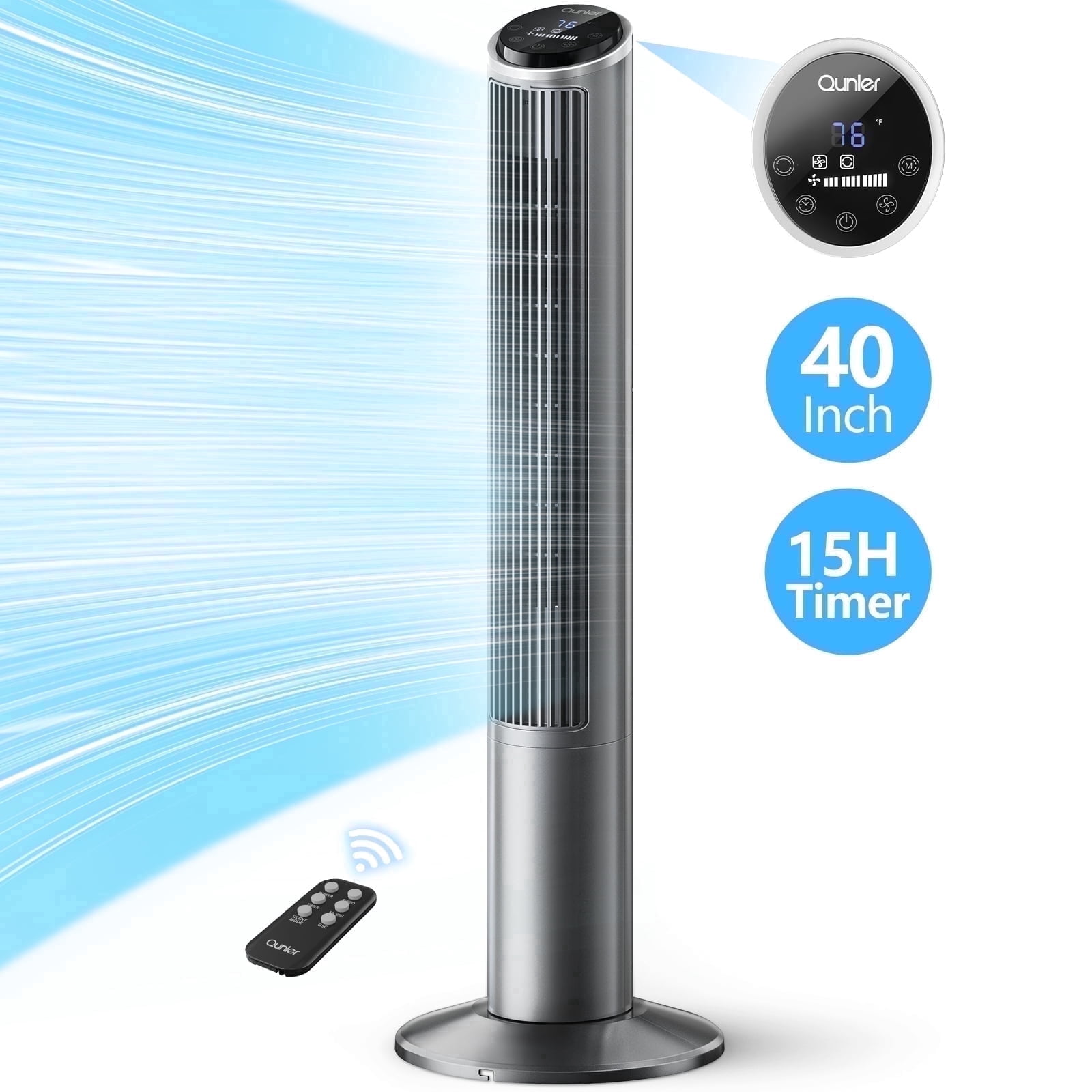 Qunler 40" Oscillating Tower Fan with Remote, Ultra-Quiet Fan for Bedroom, Home, Living Room, Office, Gray