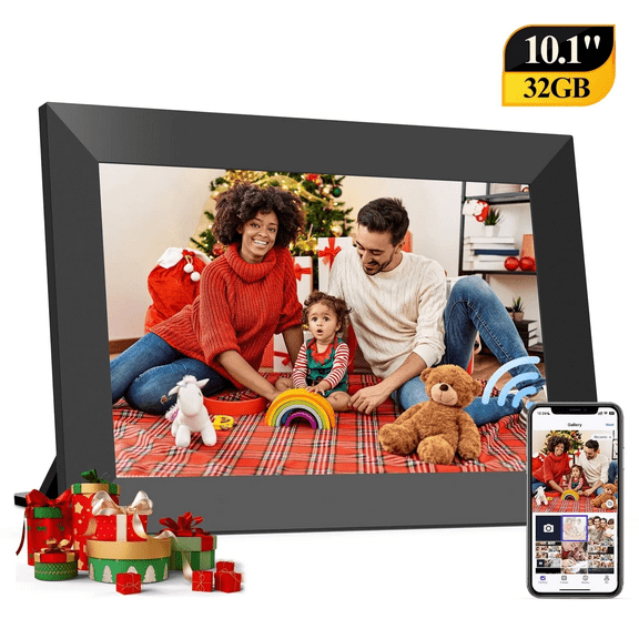 Qunler WiFi Digital Picture Frame, 10.1 inch IPS Touch Screen Smart Cloud Photo Android Uhale with 32GB Storage, Easy Setup to Share Photos or Videos via Free Uhale APP, Auto-Rotate, Wall Mountable