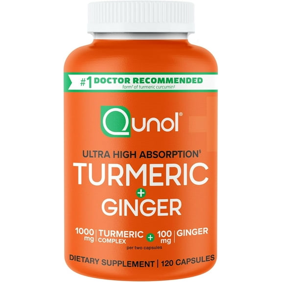 Qunol 1000mg Turmeric and Ginger Supplement, Ultra High Absorption to Support Joint Health, 120 Count