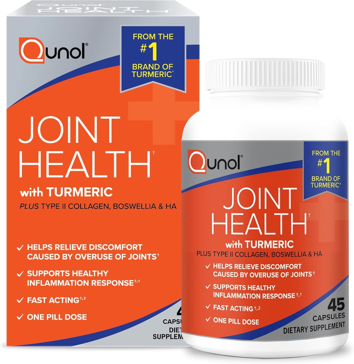 Qunol Joint Comfort Capsules, 410mg Turmeric, Dietary Supplement, 45 Count