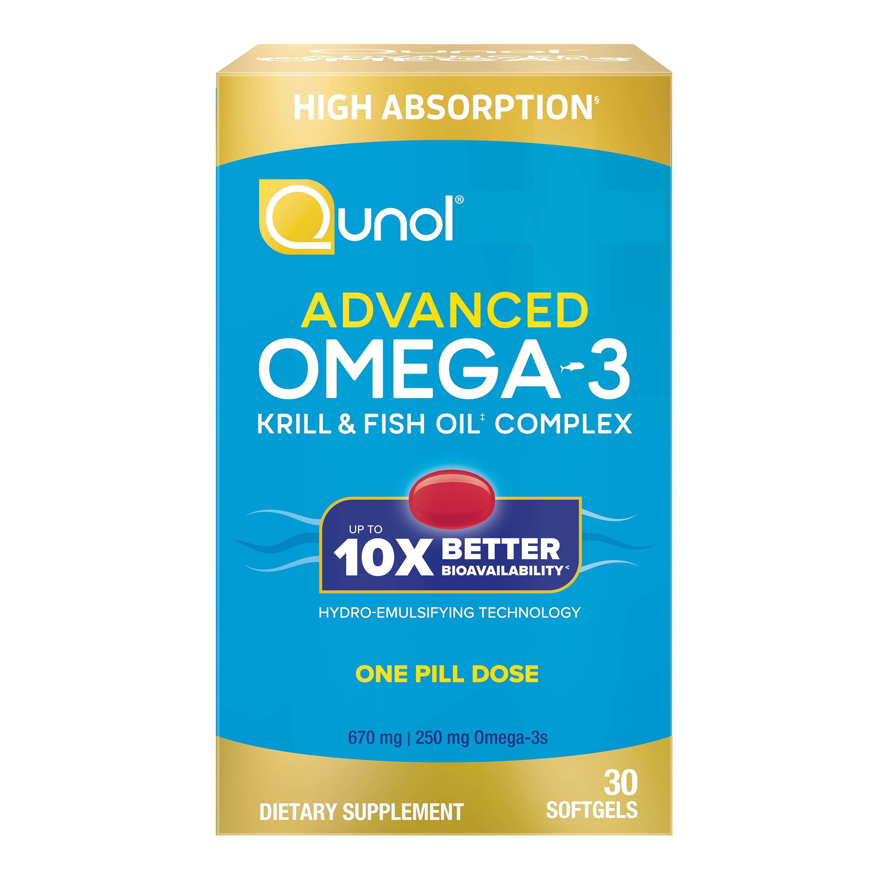 Qunol Advanced Omega-3 30ct, with Krill Oil and 30 servings per container