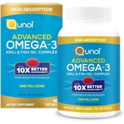 Qunol Advanced Omega 3 Krill and Fish Oil Complex, 10x Better Bioavailability, One Pill Dose, 250mg EPA & DHA, 60 Count