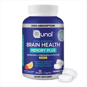 Qunol Brain Health Memory Plus Chewable Tablet with B6, Magnesium L-Threonate & Citicoline, Clinically Tested Ingredients to Improve Memory, Focus, Attention and Productivity, 60 Count