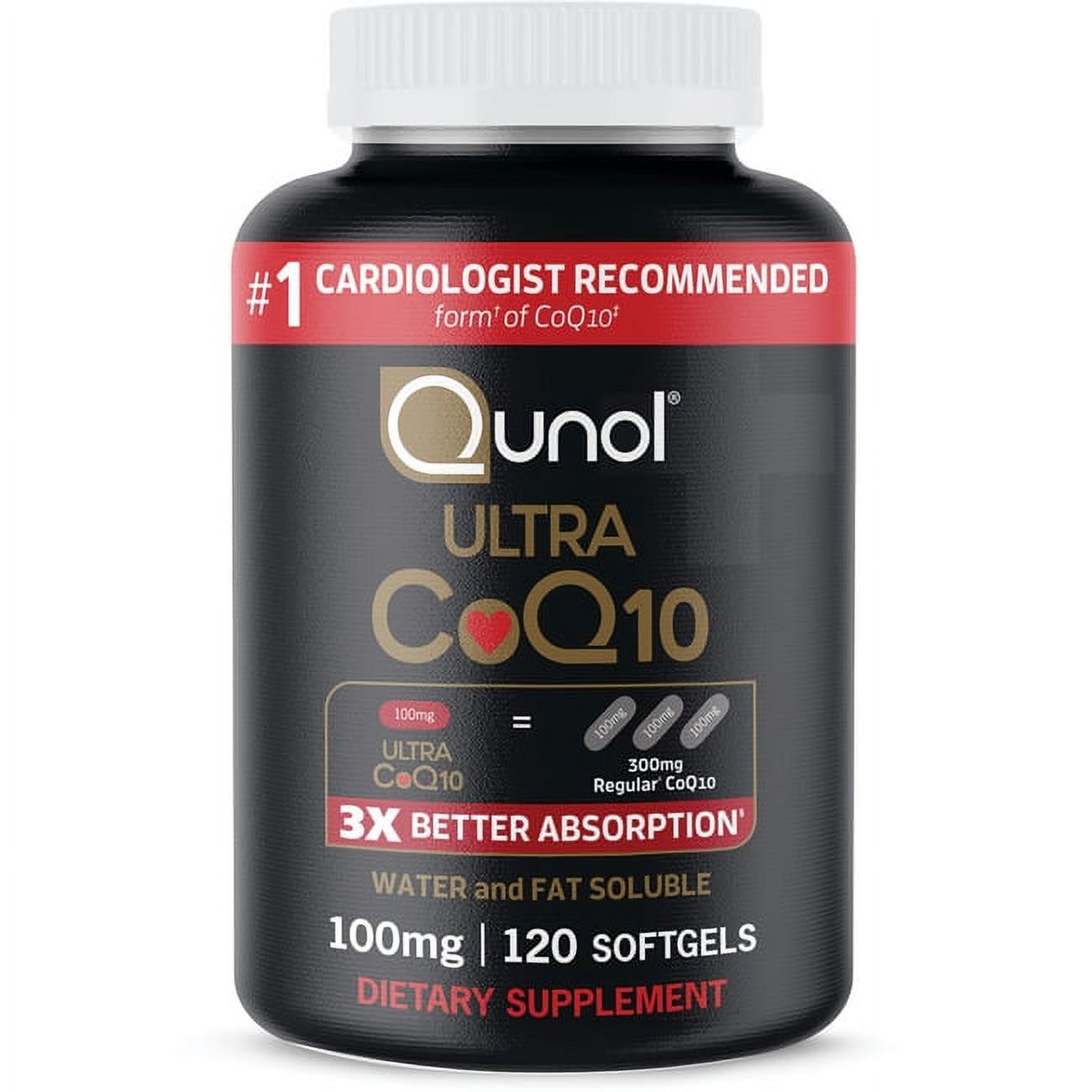 Qunol CoQ10 100mg Softgels, Ultra CoQ10 100mg, 3x Better Absorption, Antioxidant for Heart Health & Energy Production, Coenzyme Q10 Vitamins and Supplements, 4 Month Supply, 120 Count - image 1 of 6