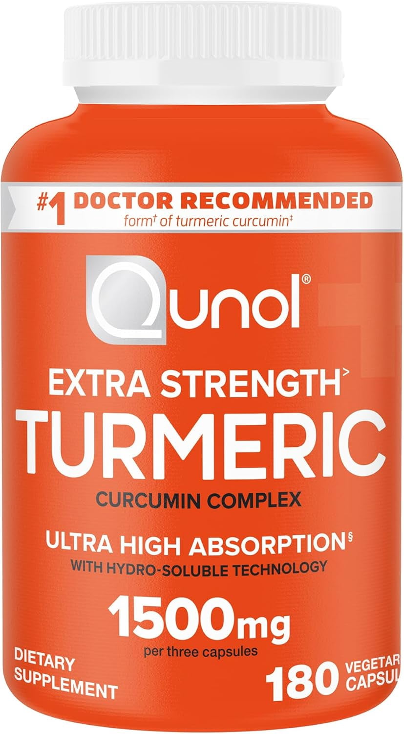 Qunol Turmeric Curcumin Supplement, Turmeric 1500mg With Ultra High Absorption, Joint Support Supplement, Extra Strength Turmeric Capsules, 2 Month Supply, 180 Count
