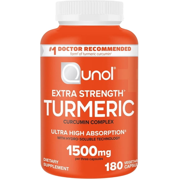 Qunol Turmeric Curcumin Supplement, Turmeric 1500mg With Ultra High Absorption, Joint Support Supplement, Extra Strength Turmeric Capsules, 2 Month Supply, 180 Count