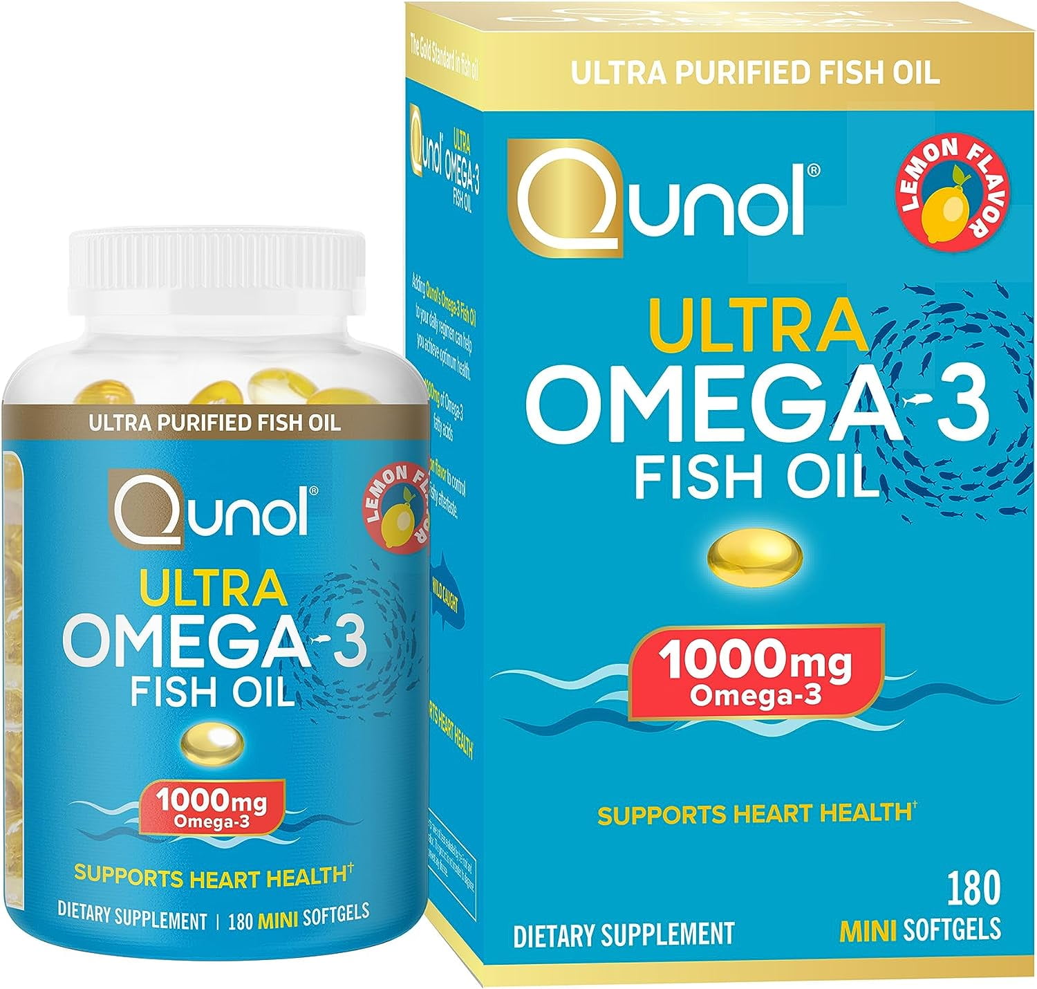 Qunol Fish Oil Omega 3 Mini Softgels, 1000mg Omega 3 EPA + DHA, Ultra