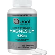 Qunol Magnesium Capsules 420mg, 100% DV, High Absorption Magnesium Supplement, Extra Strength, Bone and Muscle Health Supplement, 180 Count