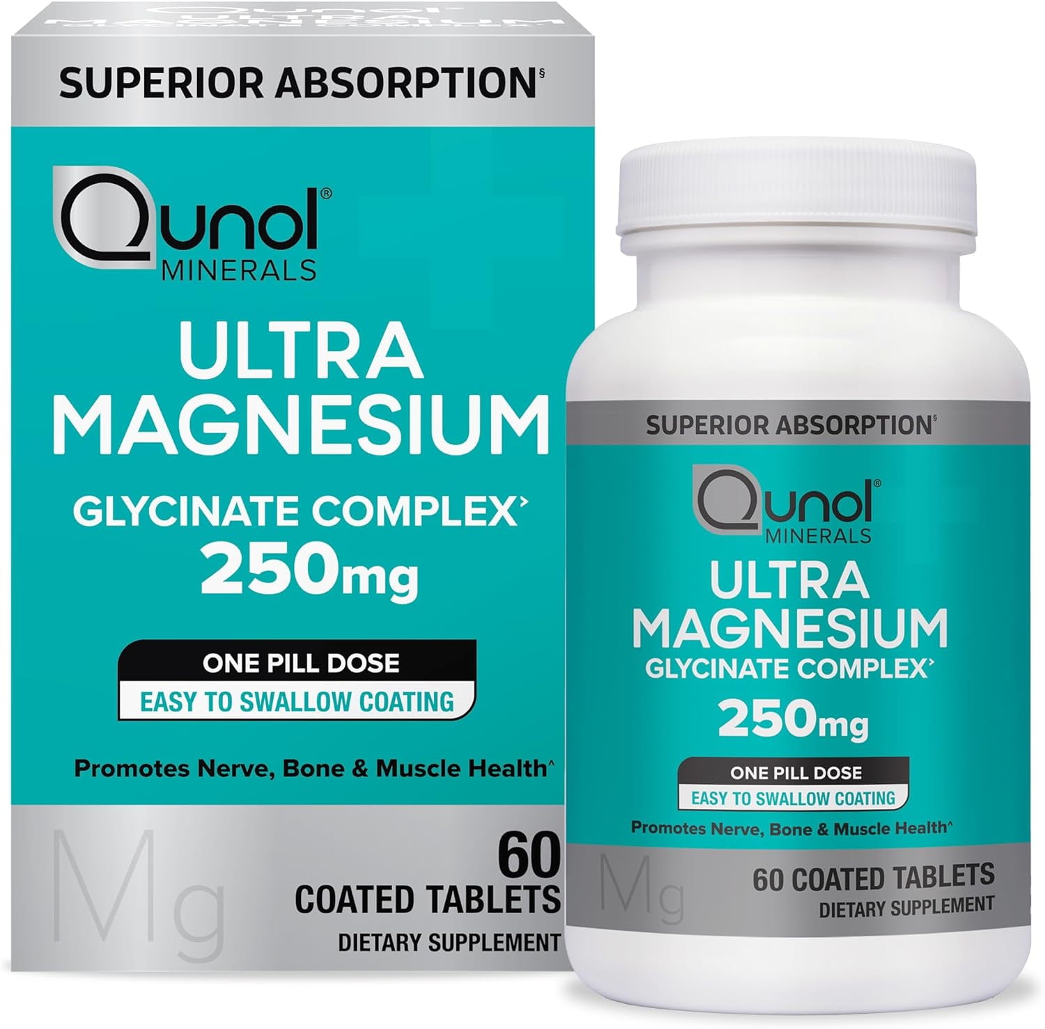Qunol Magnesium Glycinate Complex, Gentle on Stomach, 250mg One Pill