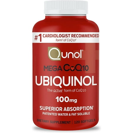 Qunol Mega CoQ10 Ubiquinol 100mg Softgels for Heart Health & Healthy Blood Pressure Levels - 120 Count