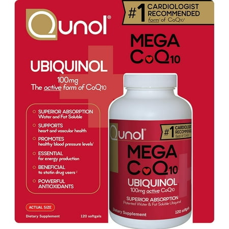Qunol Mega Ubiquinol CoQ10 Softgels (120 Count) with Superior Absorption, Antioxidant for Heart Health, Active Form of Coenzyme Q10, 100mg Supplement