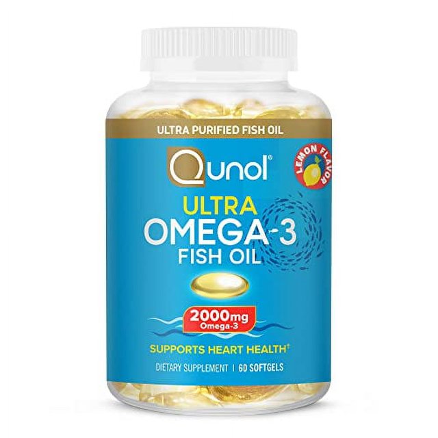 Qunol Omega 3 Fish Oil Softgels, 2000mg Ultra Pure Fish Oil, Heart