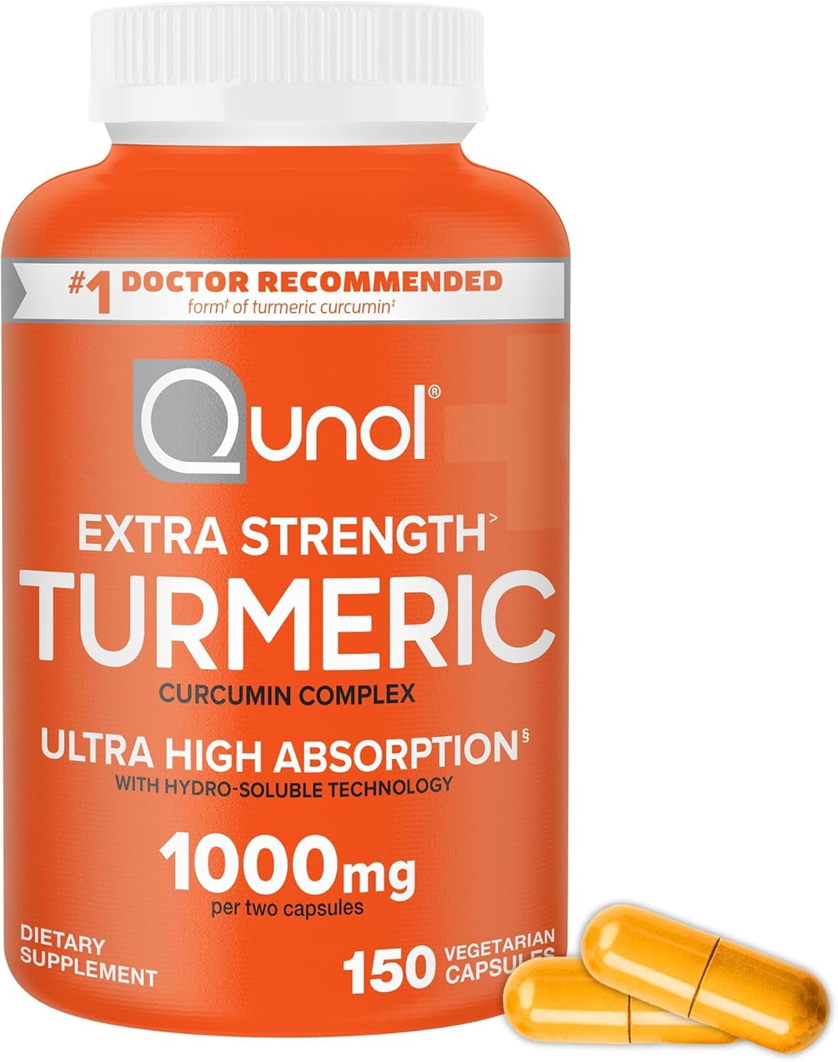 Qunol Turmeric Curcumin Complex Extra Strength 1000mg Capsules, Ultra High Absorption, for Joint Support, 150 Ct