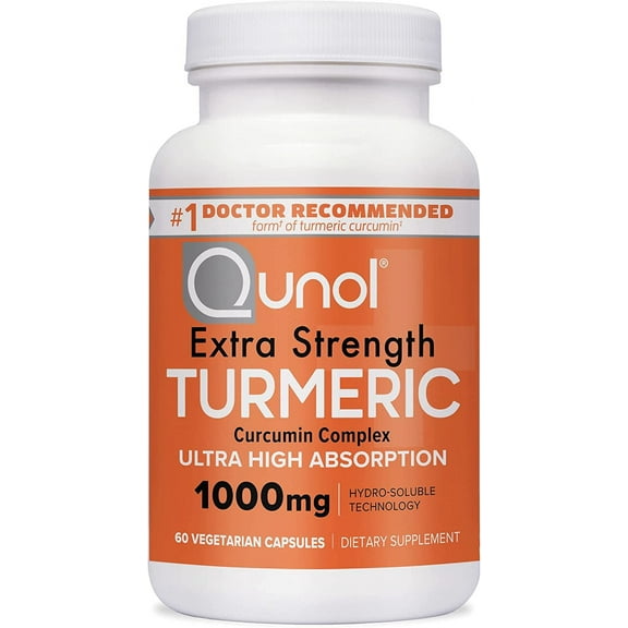 Qunol Turmeric Curcumin Capsules, 1000mg Extra Strength Supplement, Patented Hydro-Soluble Technology, Alternative to Turmeric Curcumin with Black Pepper, 60 Veggie Capsules