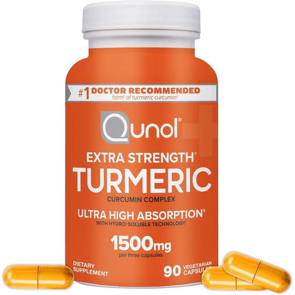 Qunol Turmeric Curcumin Capsules, 1500mg Extra Strength Supplement, Patented Hydro-Soluble Technology, Alternative to Turmeric Curcumin with Black Pepper, 90 Veggie Capsules