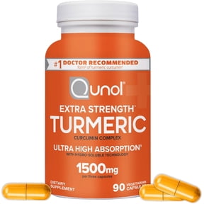 Qunol Turmeric Curcumin Capsules, 1500mg Extra Strength Supplement, Patented Hydro-Soluble Technology, Alternative to Turmeric Curcumin with Black Pepper, 90 Veggie Capsules