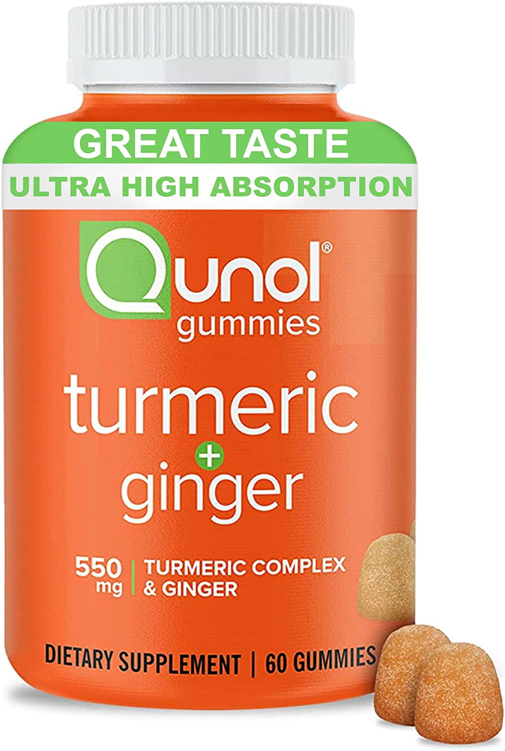 Qunol Turmeric and Ginger Gummies, Gummy with 500mg Turmeric + 50mg