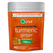 Qunol Turmeric and Ginger Soft Chews, 750mg Turmeric Supplement, Ultra High Absorption to Support Joint Health, 90 Count