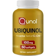 Qunol Ubiquinol CoQ10 100mg Softgels, Ubiquinol - Active Form of Coenzyme Q10, Antioxidant for Heart Health, Healthy Blood Pressure Levels, Beneficial to Statin Users, 60 Count