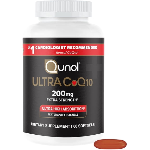 Qunol Ultra CoQ10 200mg Softgels, Ultra High Absorption, Antioxidant Supplement for Vascular and Heart Health & Energy Production, 2 Month Supply, 60 Count