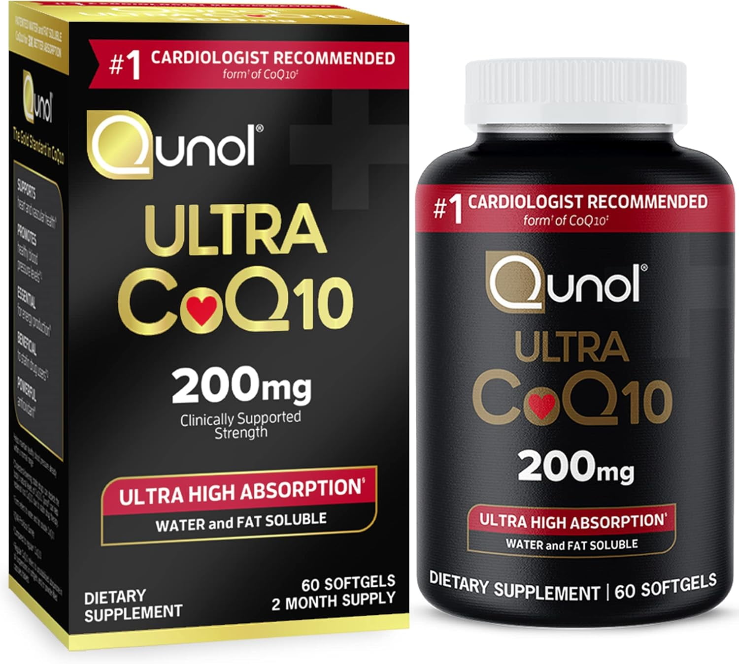 Qunol Ultra CoQ10 200mg Softgels, - Ultra High Absorption Coenzyme Q10 Supplements - Antioxidant Supplement for Vascular and Heart Health & Energy Production - 2 Month Supply - 60 Count