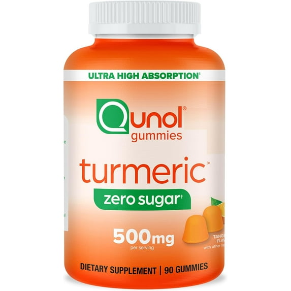 Qunol Zero Sugar Turmeric Gummies, Gummy with 500mg Turmeric Curcumin, Joint Support Supplement, Ultra High Absorption Tumeric Curcumin, Vegetarian, Gluten Free, 90 Count
