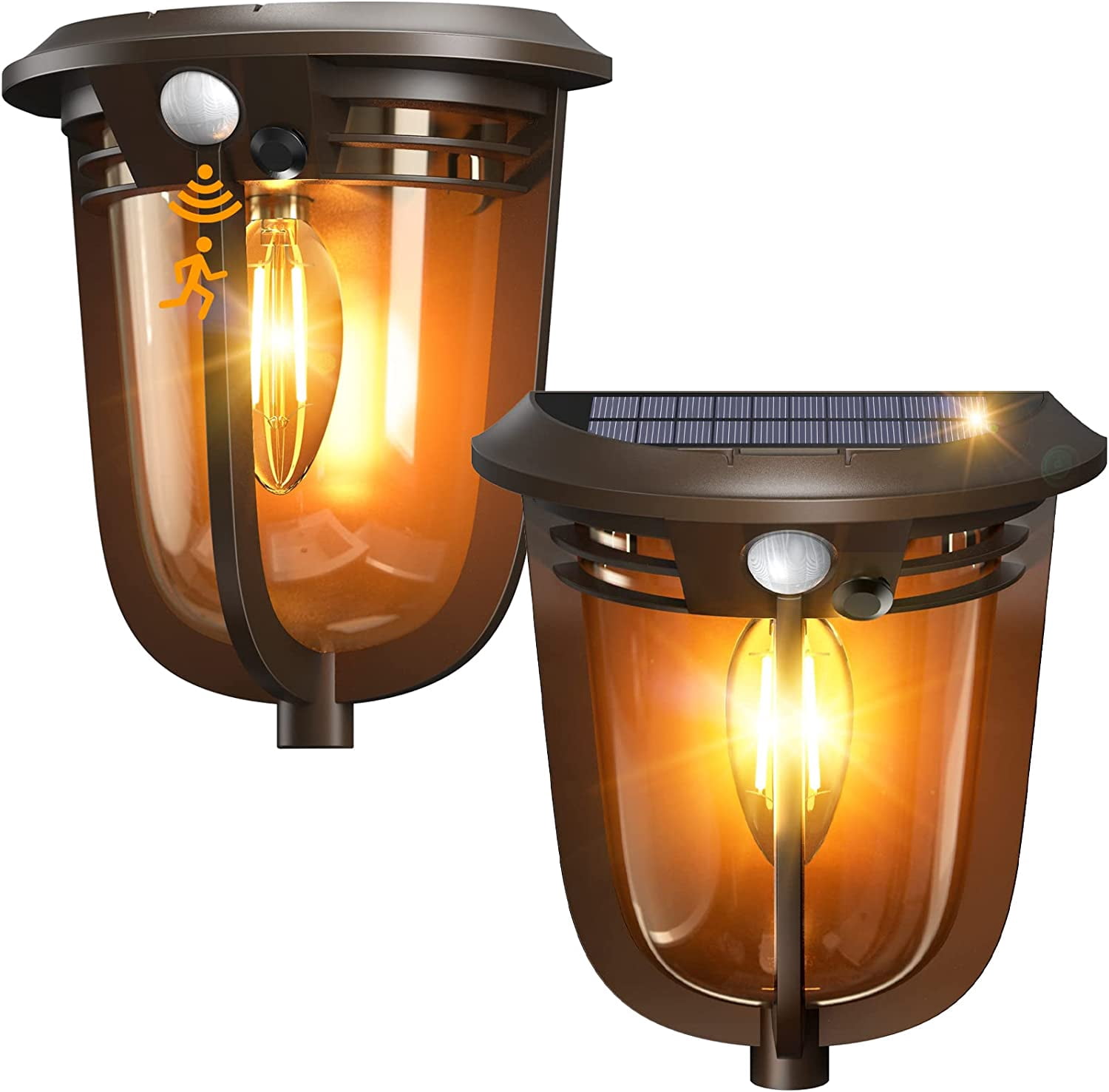 Quntis Solar Wall Lanterns with Motion Sensors, 33ft Motion Detection IP54 Solar Wall  Lights Lantern Outdoor Light for Patio Porch Garage Garden Courtyard DoorwayWarm White