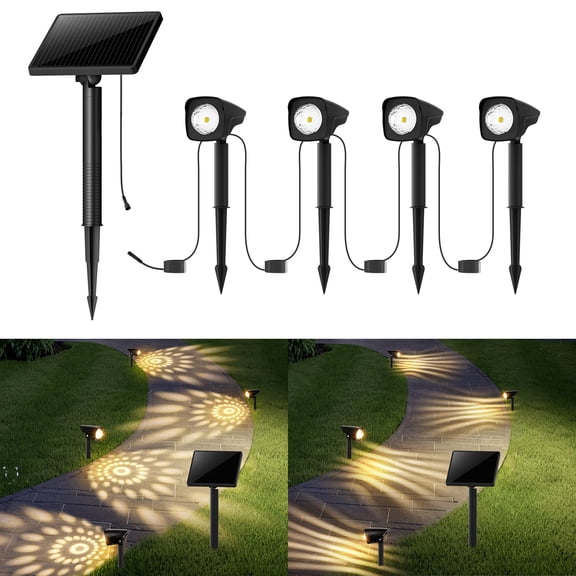Quntis 4-in-1 Solar Spot Lights Outdoor, Solar Landscape Lighting Dusk to Dawn, IP65 Waterproof Outdoor Solar Lights for Yard Garden Lawn Plant Tree Path Warm White