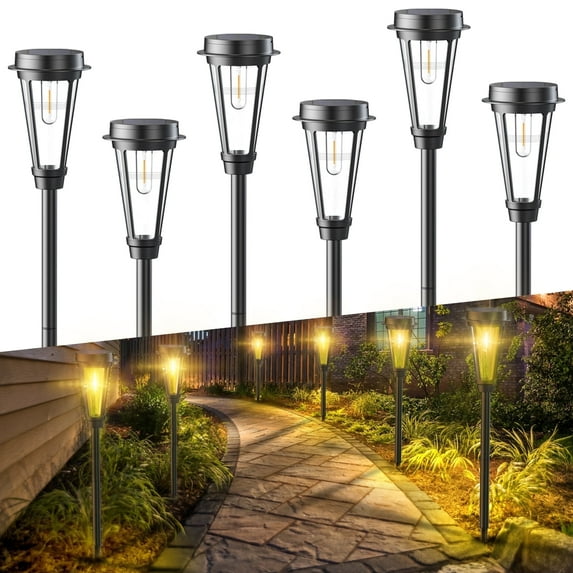 Quntis 6 Pack Solar Pathway Lights, Solar Lights Outdoor Waterproof, Auto On/Off Solar Garden Lights Solar Powered Landscape Path Lights for Yard Walkway Lawn Garden Patio Driveway