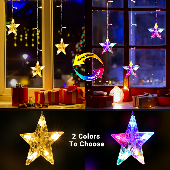 Quntis Christmas Window Decorations, Christmas Window Lights for Bedroom, 8 Mode Hanging Star Lights with Timer&Memory, Christmas Window Curtain Lights for Indoor Outdoor Party Birthday Decor