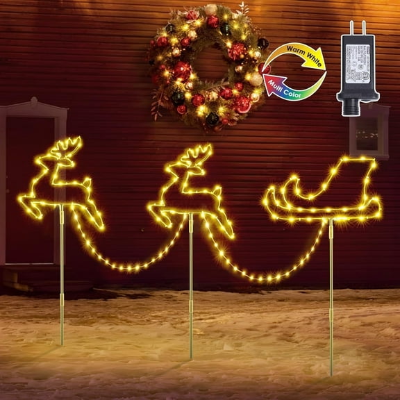 Quntis Christmas Pathway Lights Outdoor, Colorful Christmas Landscape Path Lights Reindeer Lights Waterproof, Christmas Light Decoration Light Holiday Decor for Yard Patio Lawn