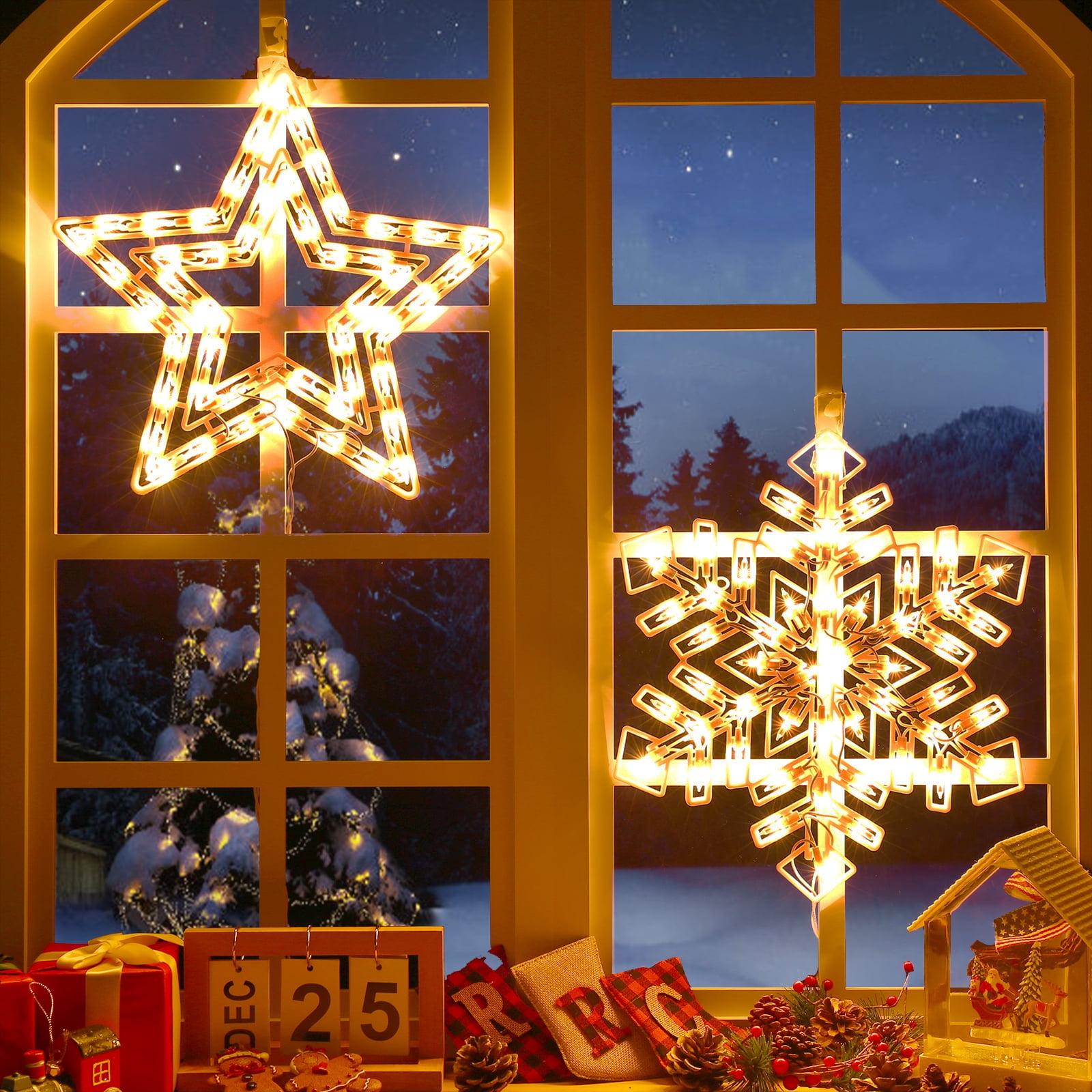 Quntis Christmas Window Hanging Lights Decorations, 15 Inch Lighted ...