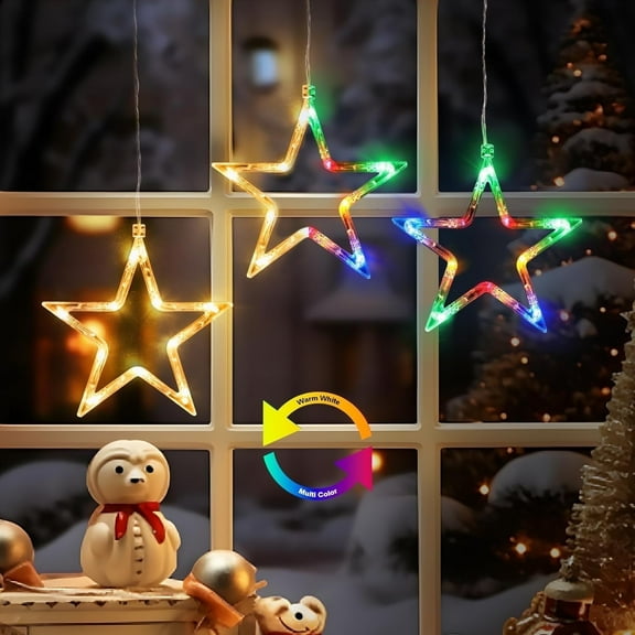 Quntis Christmas Window Lights, Battery Operated Color Changing Star Window Lights with Timer and 8 Modes, Star Lights Indoor for Bedroom Wall Christmas Decorations
