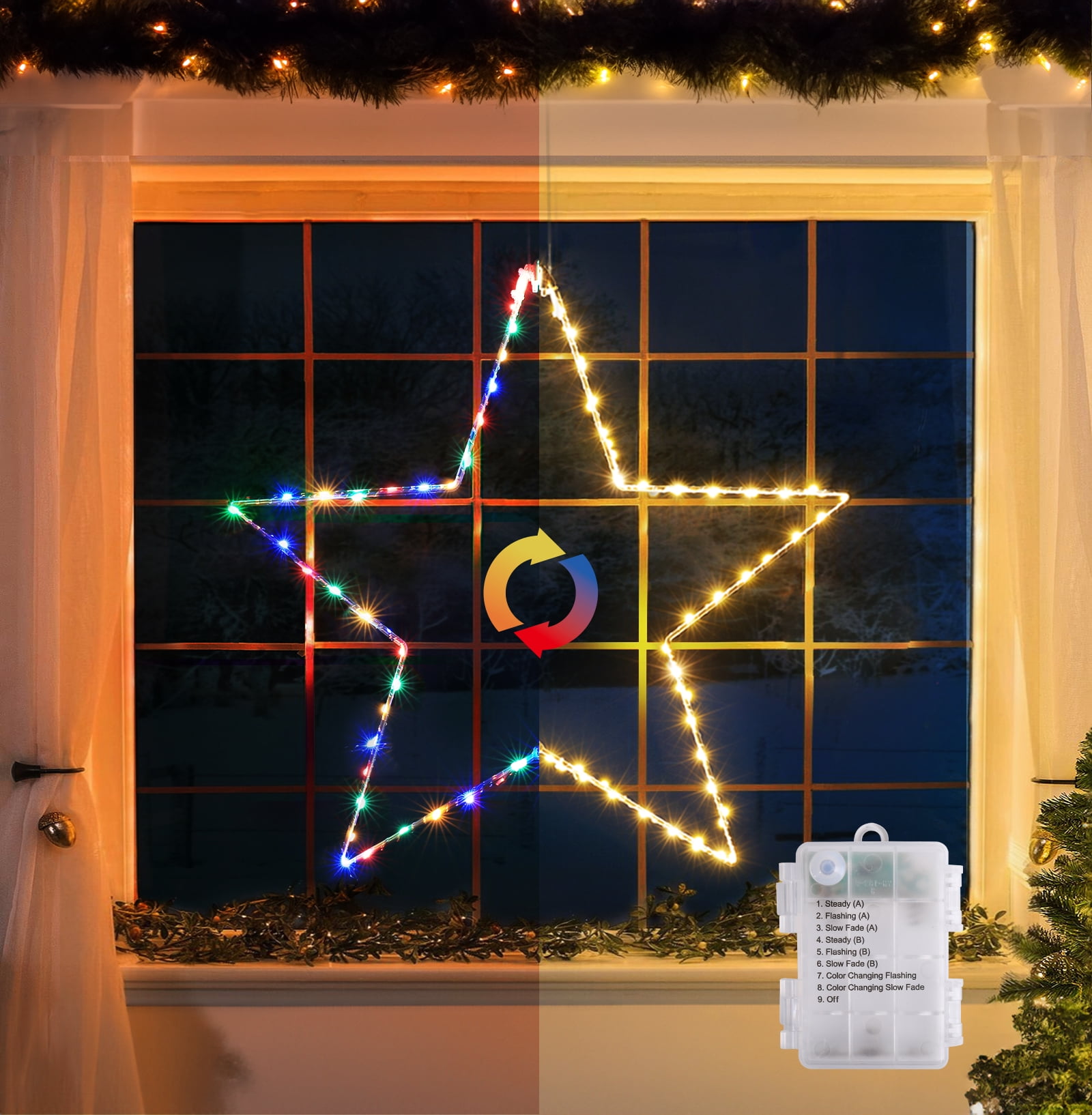 Quntis Christmas Window Star Lights,19.6Inch 70LEDs Color Changing