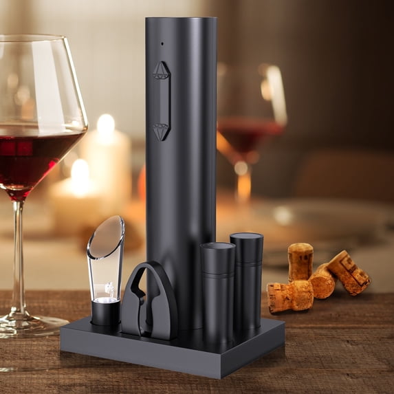 Quntis Electric Wine Opener Set, Rechargeable Automatic Wine Bottle Opener with Charging Base, 2 Vacuum Stoppers, Foil Cutter & Wine Pourer for Party Valentine's Day Gift Wedding Hotel