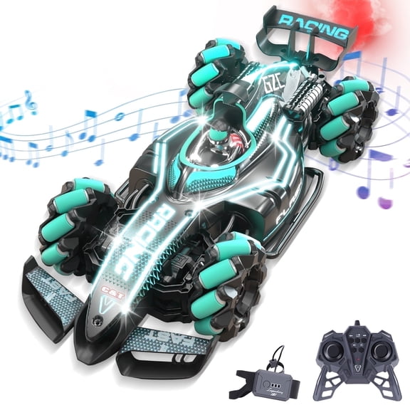Quntis 1/12 Hand Controlled Remote Control Car, 2.4GHz  RC Stunt Car, Gesture Sensing RC Car with Spray Lights & Music, 360° Drift Hand Controlled RC Car, Blue